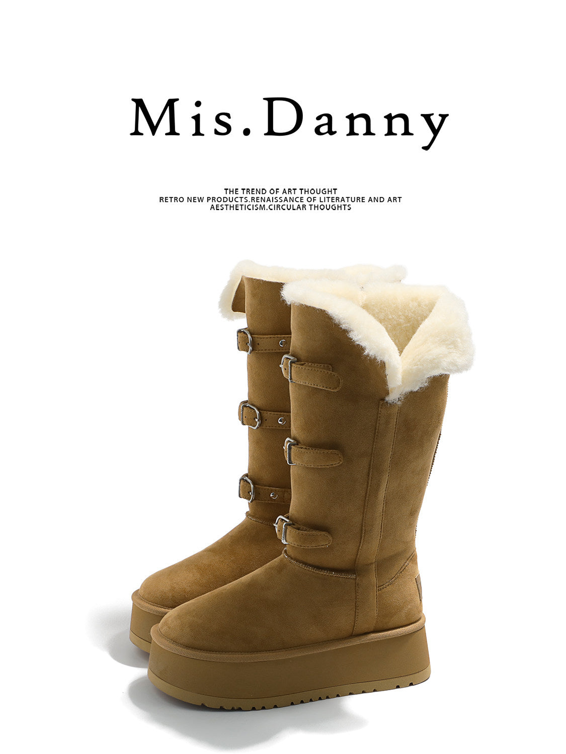 Fur Trim Metal Buckle Platform Knee-High Boots NA8762