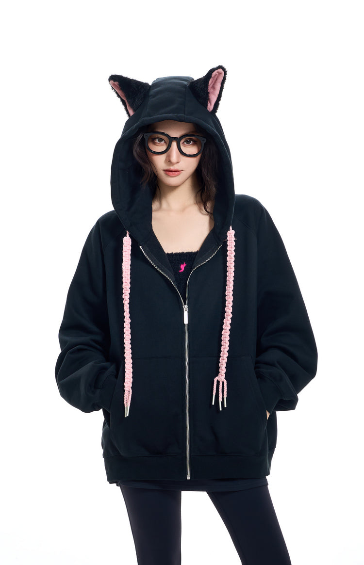 Ear Fleece Oversize Zipper Hoodie NA6088