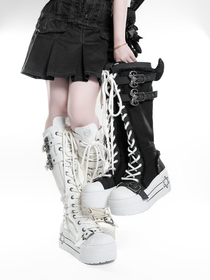 Satan Contract Canvas Platform Long Boots NA8501