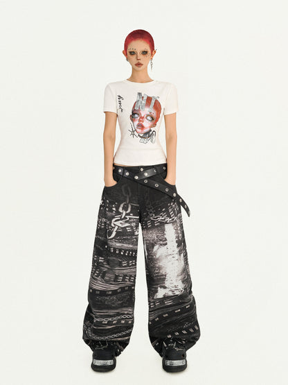 Portrait Print Fitted Short Sleeve T-Shirt NA8603