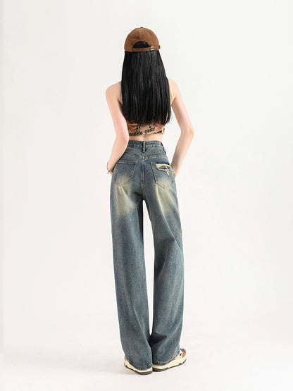 High Waist Wide-Leg Straight Denim Jeans NA3344