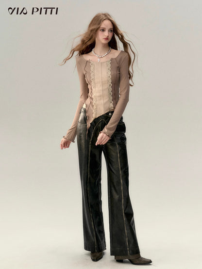 PU Leather Straight Leg Pants NA5105