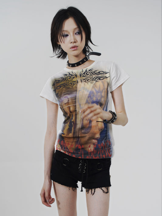 Tattoo Face Girl Short Sleeve T-Shirt NA7667