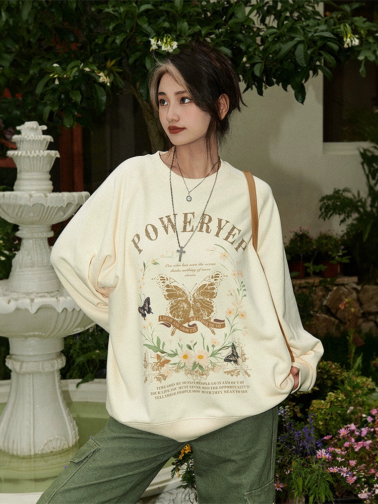 Butterfly Print Oversized Sweatshirt NA2657