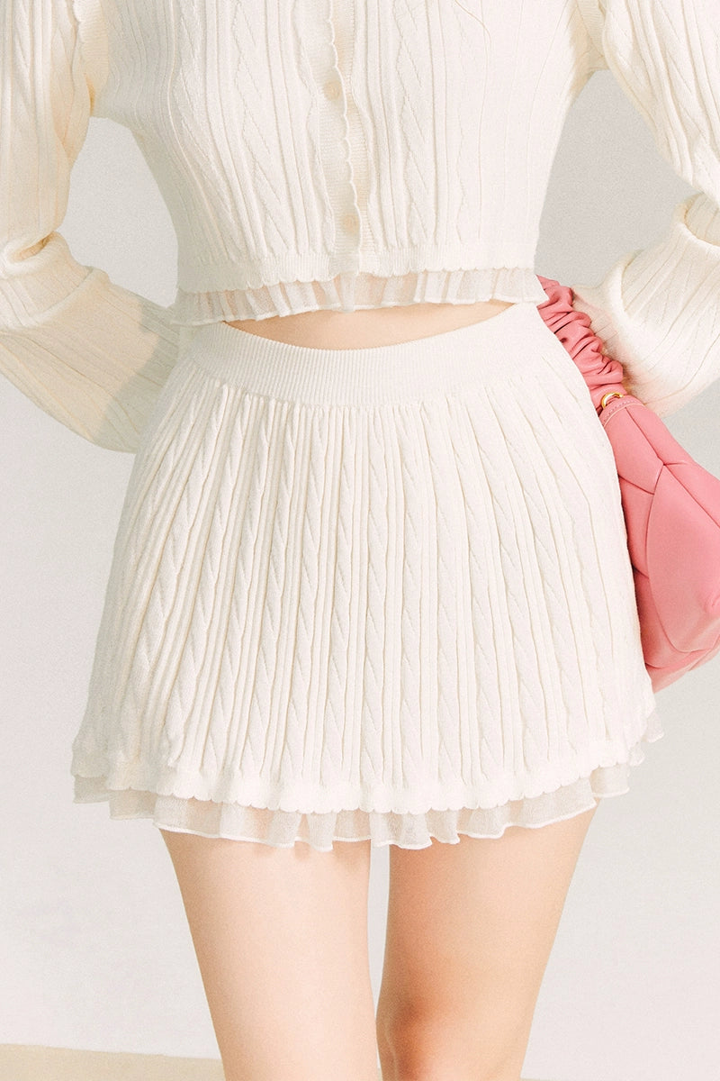 Tulip Button Knit Cardigan & Knit Short Skirt Setup NA5885