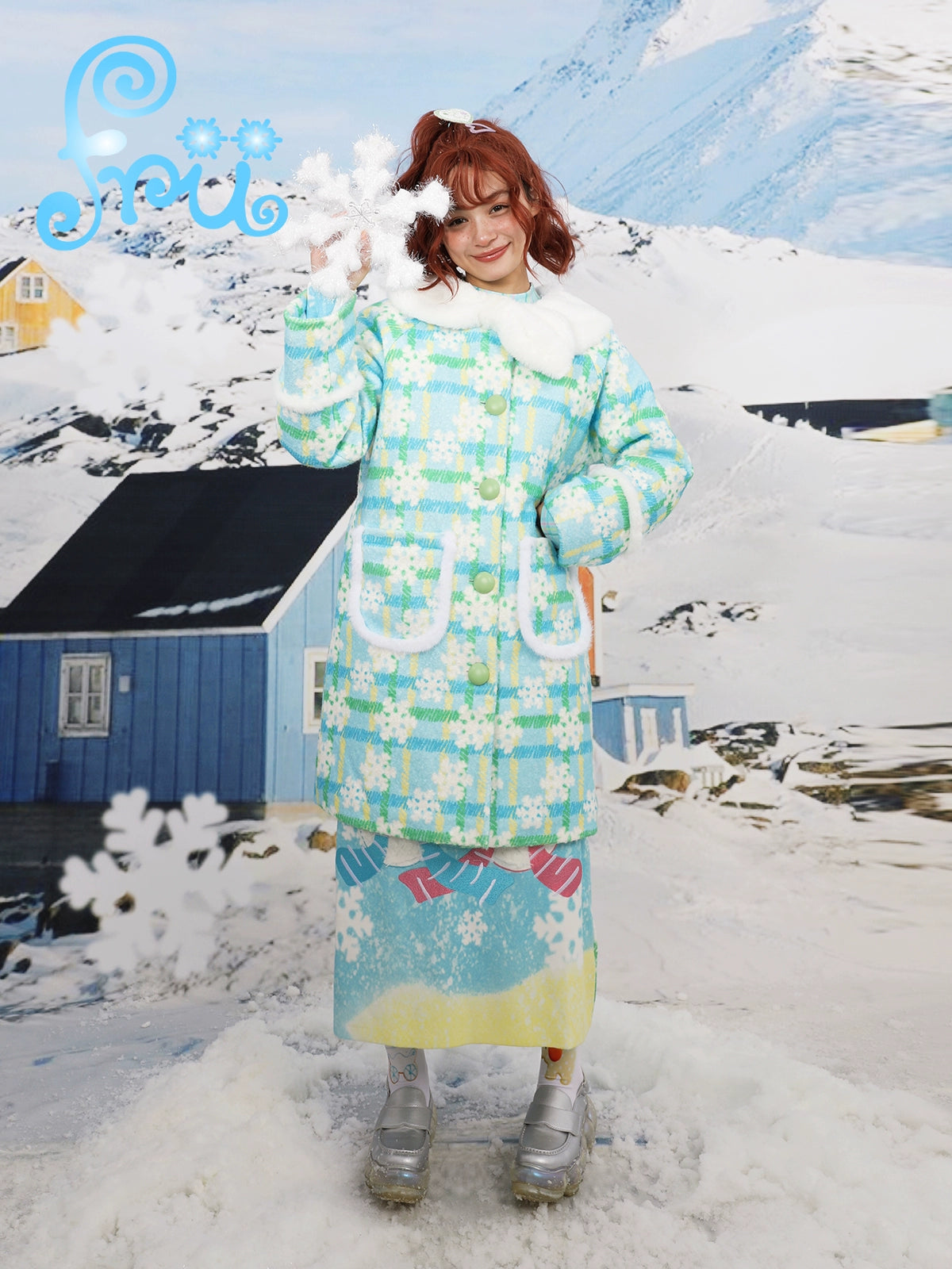 Snowflake Print Wool Coat NA6580