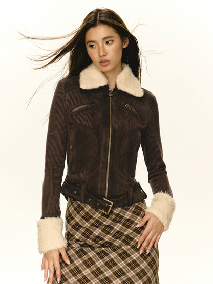 Fur Collar Suede Short Jacket NA5270