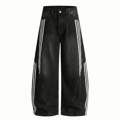 Stripe Line Washed Wide Leg Denim Jeans NA8941