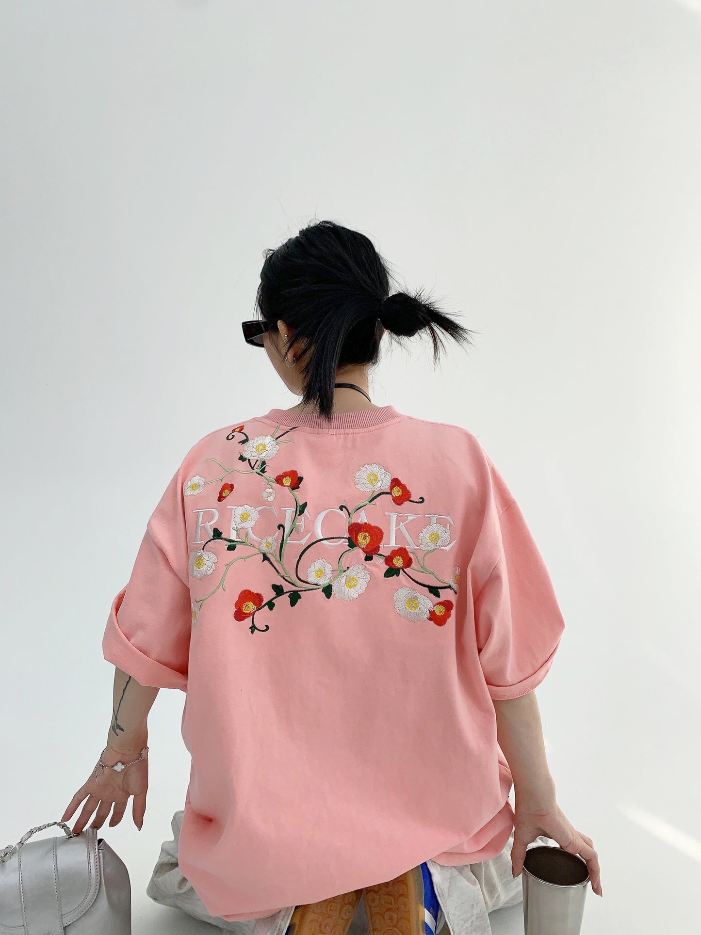 Oversize Flower Embroidery Short Sleeve T-Shirt NA2866