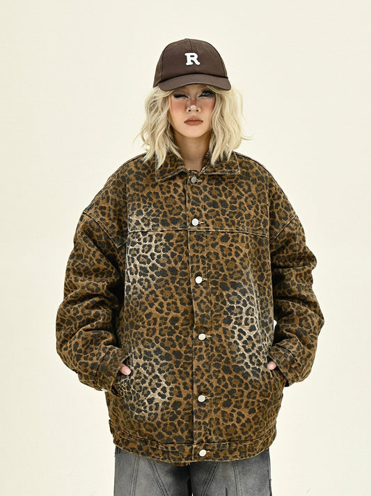 Leopard Print Fleece-Line Denim Jacket NA6215