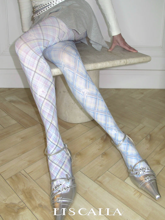 Hand-Paint Checkered Flower Stockings NA7144