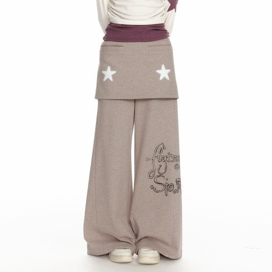 Fake Layered Star Print Knit Wide-Leg Pants NA7121