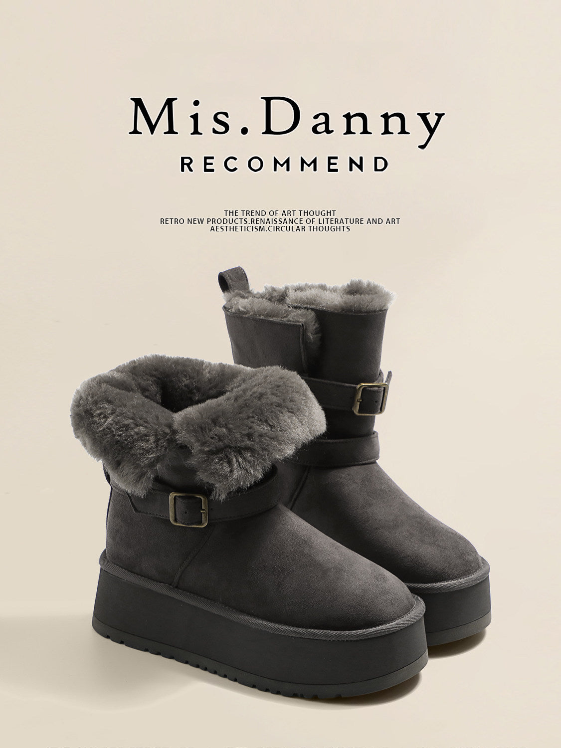 Fake Fur Lined Buckled Ankle Boots NA8656