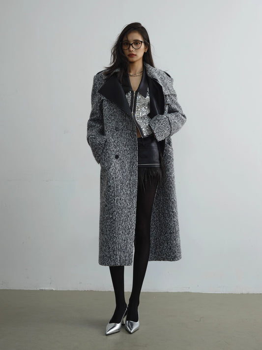 Slit Design High-neck Long Coat NA5167