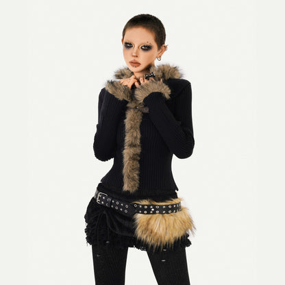 Fur Collar Fitted Knit Sweater NA8590