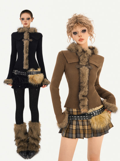 Fur Collar Fitted Knit Sweater NA8590