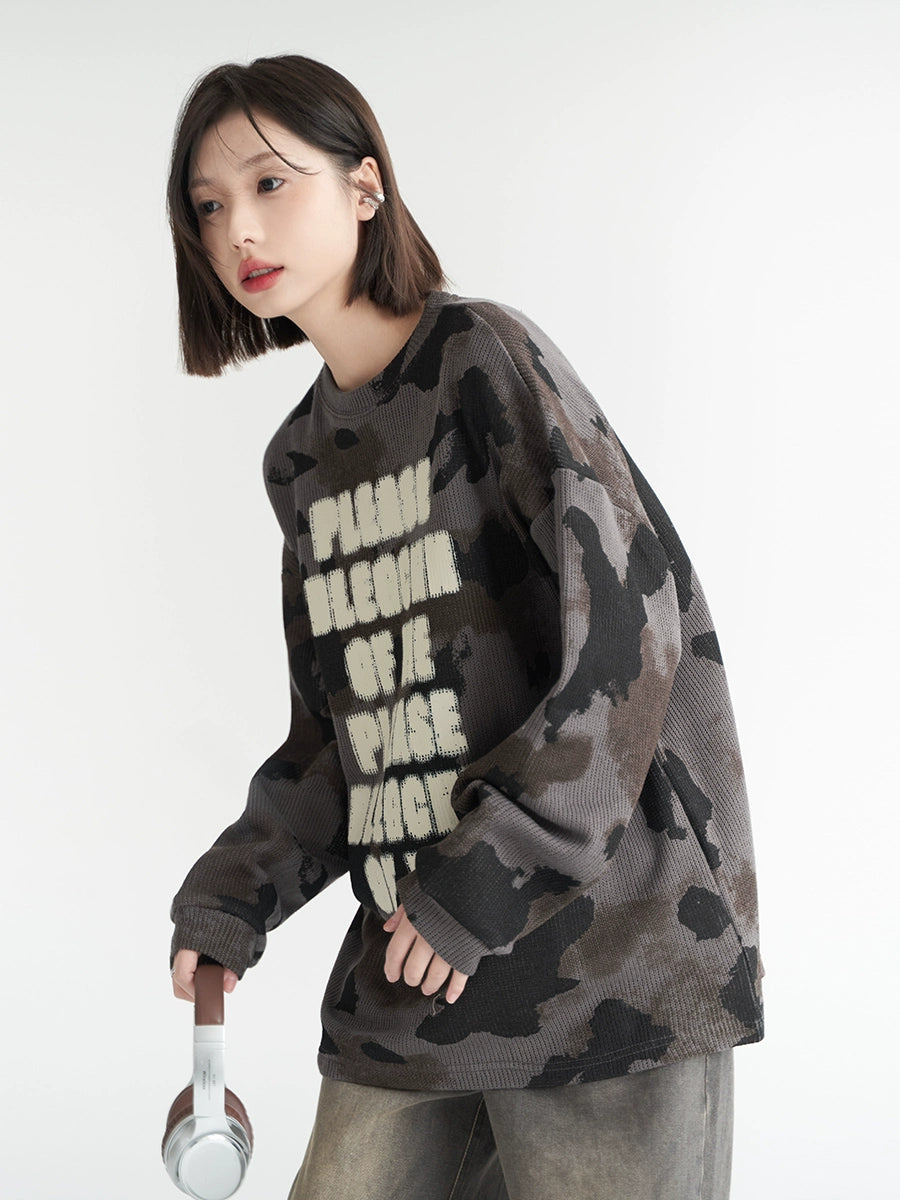 Letter Print Oversize Round Neck Long-Sleeve Top NA2763