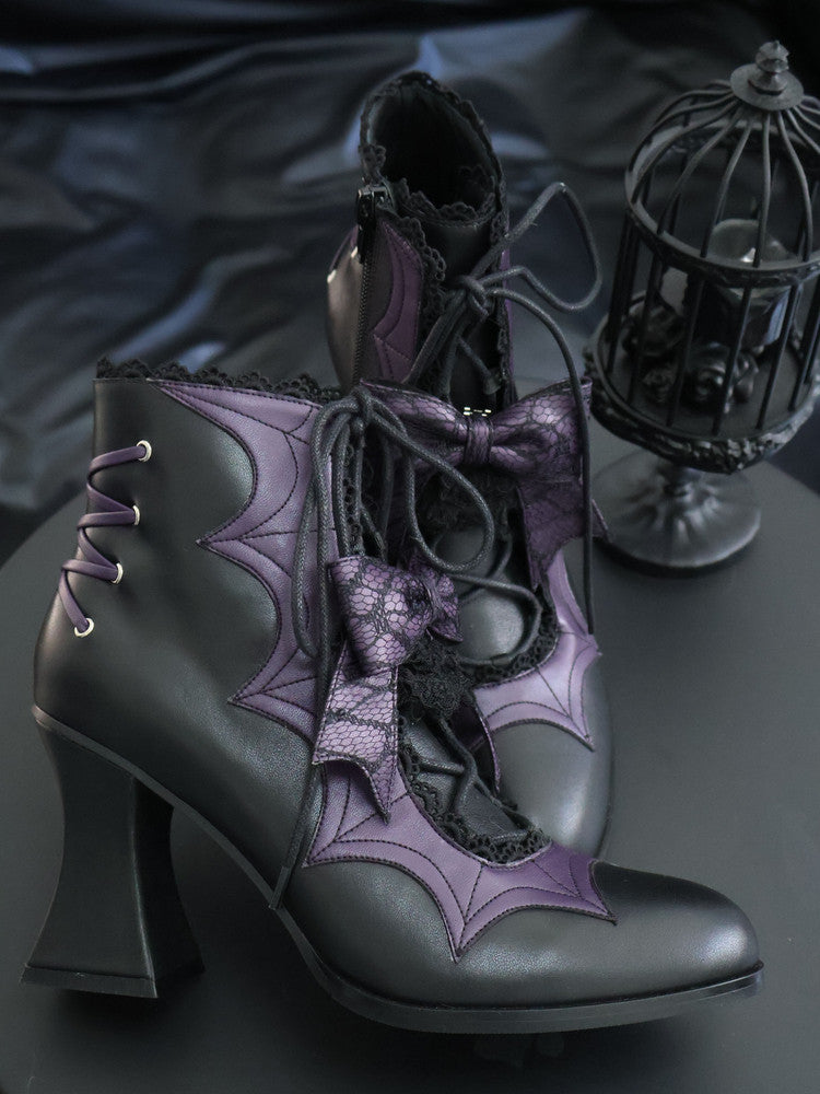 Lace Bow Purple Spider Web Ankle Boots NA8528