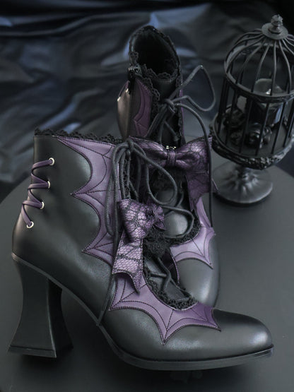 Lace Bow Purple Spider Web Ankle Boots NA8528