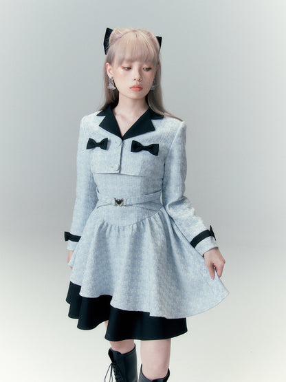 Bow Accent Cropped Jacket & Flared Dress Setup NA8808