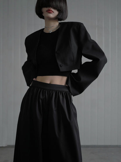 With Shoulder Padded Cropped Tailored Jacket NA4188