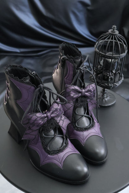 Lace Bow Purple Spider Web Ankle Boots NA8528
