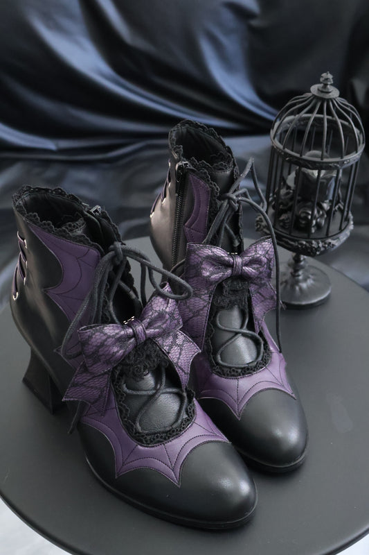 Lace Bow Purple Spider Web Ankle Boots NA8528