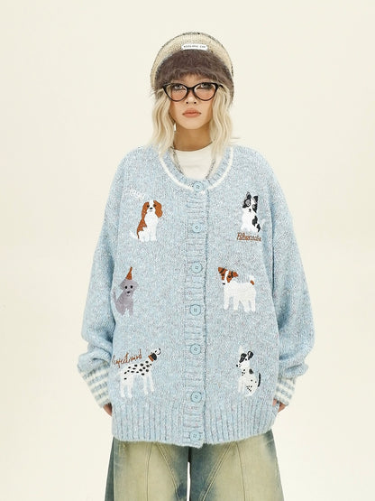 Little Dog Knit Oversize Knit Cardigan NA6338