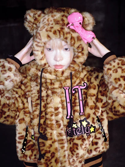 Leopard Print Cat Scarf Hat NA6624