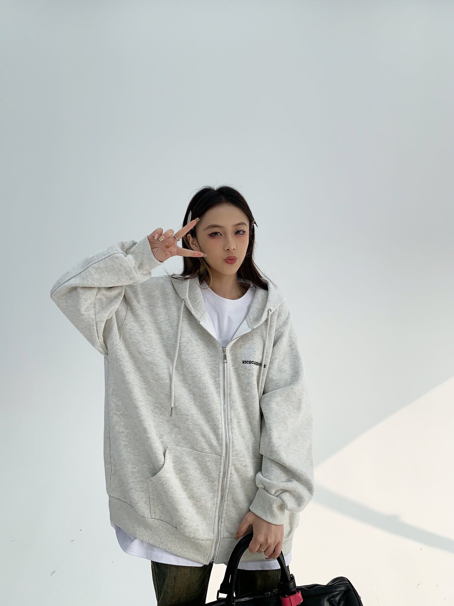 Logo Embroidery Oversize Zipper Hoodie NA2841