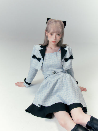 Bow Accent Cropped Jacket & Flared Dress Setup NA8808