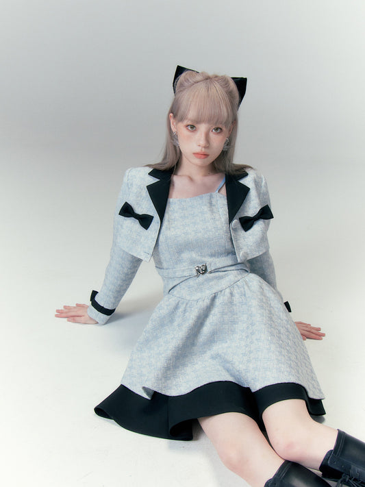 Bow Accent Cropped Jacket & Flared Dress Setup NA8808