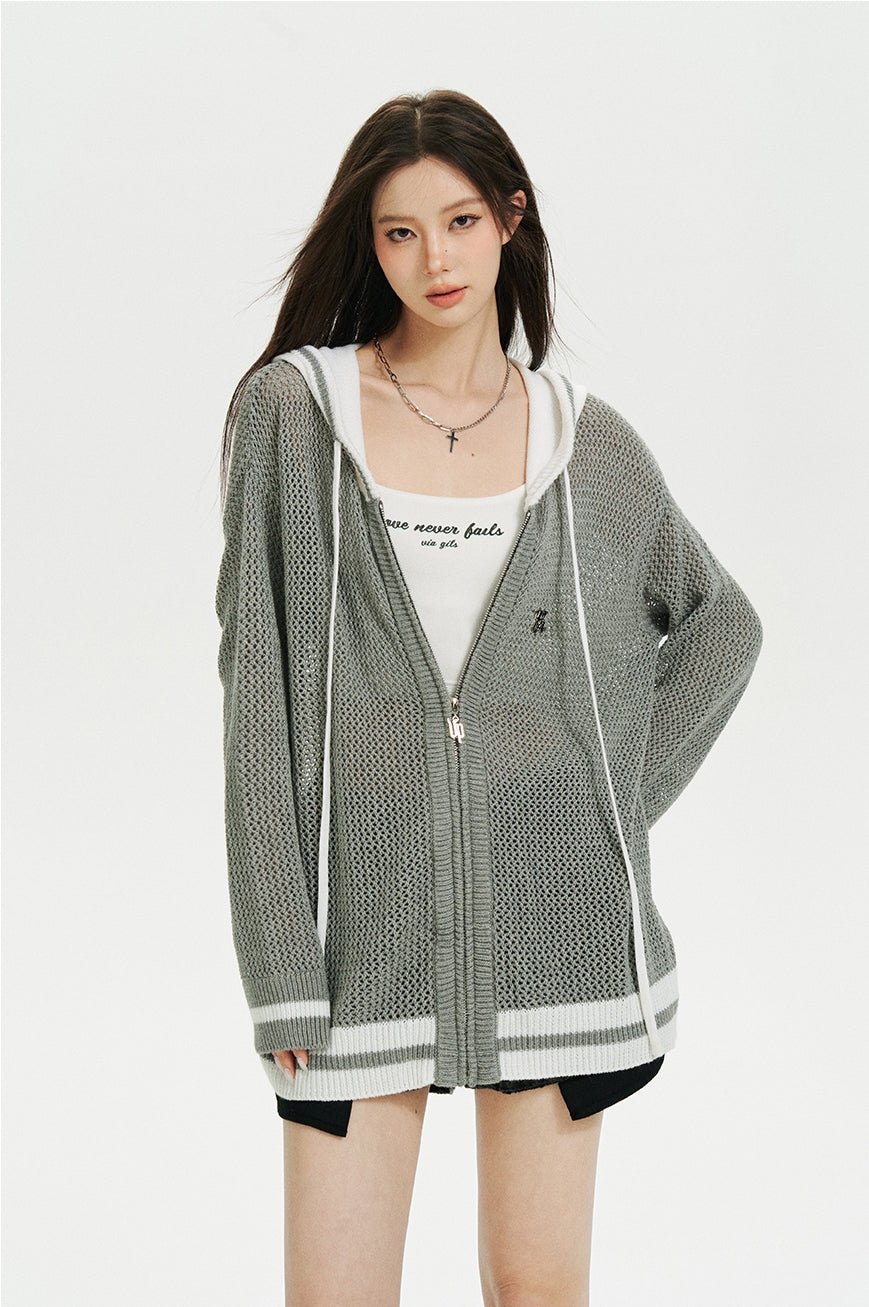 Zipper Mesh Knit Hoodie NA4993