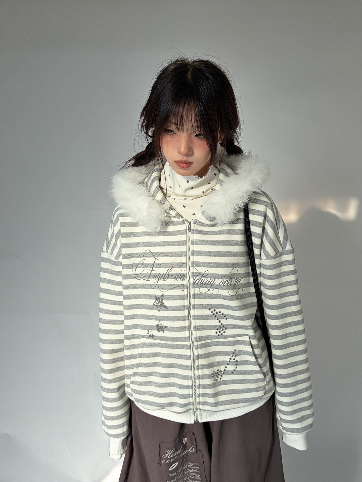 Detachable Fur Collar Fleece Lining Hooded Jacket NA9248