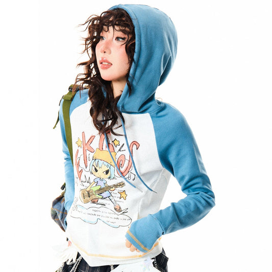 Illustration Print Raglan Sleeve Oversize Hoodie NA9385