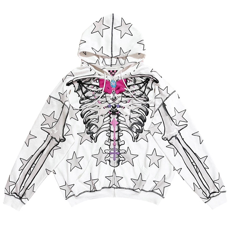 Skull Bowknot Star Print Hoodie NA6615