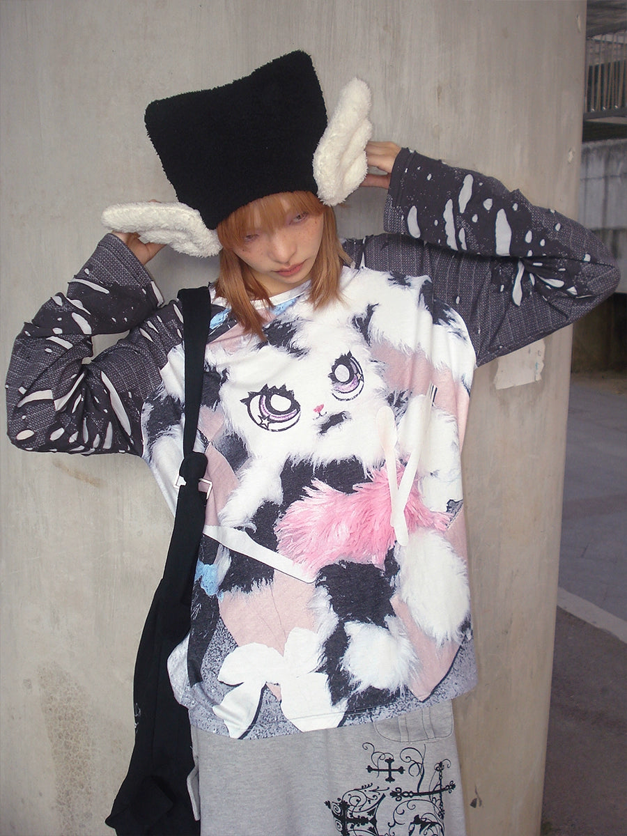 Rabbit Print Raglan Sleeve Long Sleeve T-shirt NA6610