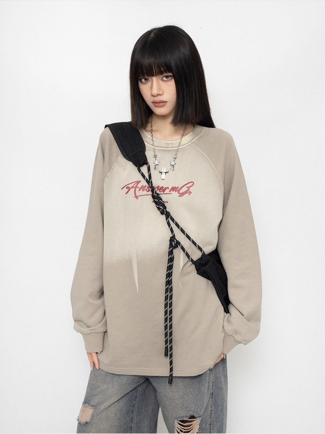 Oversize Gradient Design Round Neck Sweatshirt NA2429