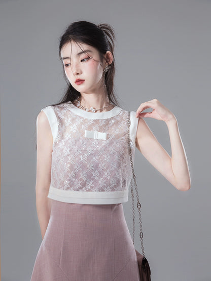 Lace Sheer Top & Irregular Hem Dress Setup NA5545