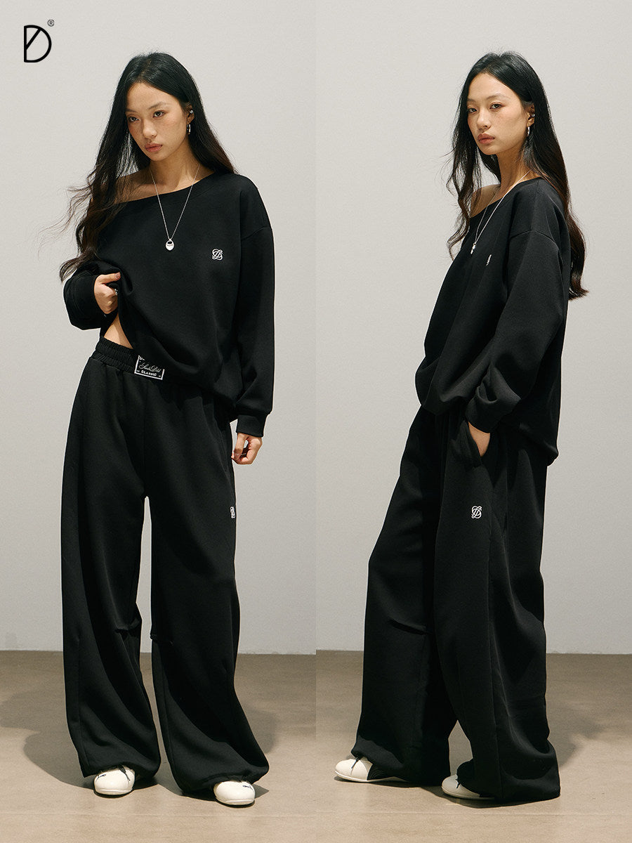 Off-Shoulder Oversize Sweatshirt & Adjustable Hem Sweatpants Setup NA8933