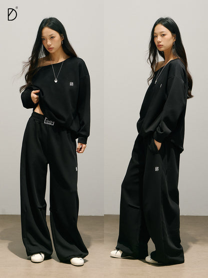 Off-Shoulder Oversize Sweatshirt & Adjustable Hem Sweatpants Setup NA8933