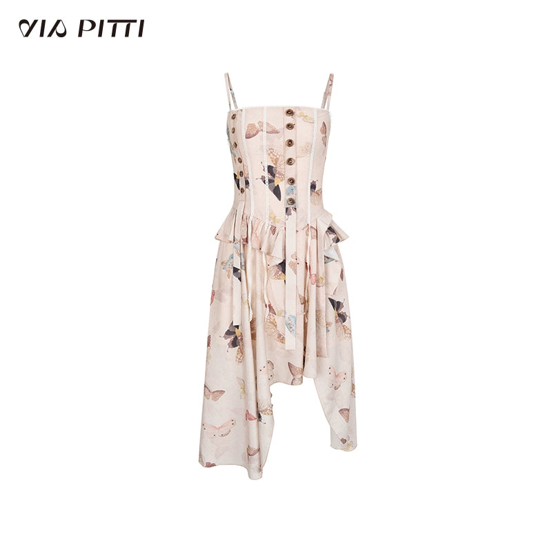 Butterfly Print Dress With Irregular Hem Length NA4706