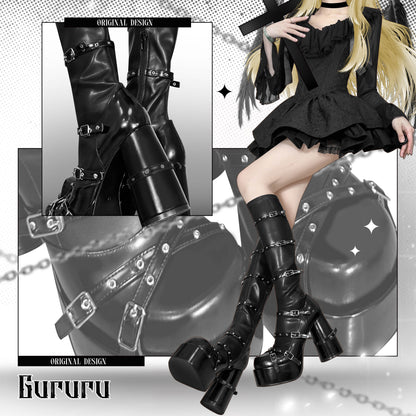 Cross Gothic Belted Platform Boots NA8474