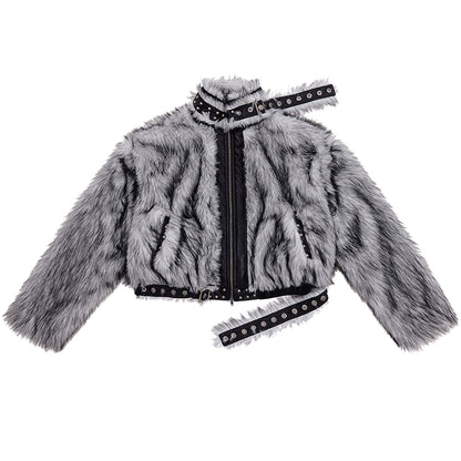 Buckle Design Fake Fur Jacket NA6690