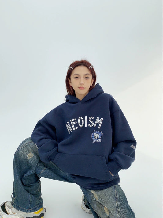 Oversize Letter Embroidery Pullover Hoodie NA2845