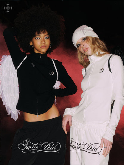 Standing-Collar Zipper Slim Fit Long Sleeve T-Shirt NA8943