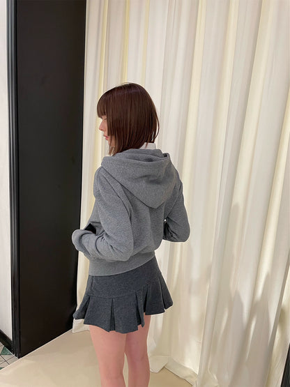 Zipper Hoodie & Pleated Short Skirt NA5991