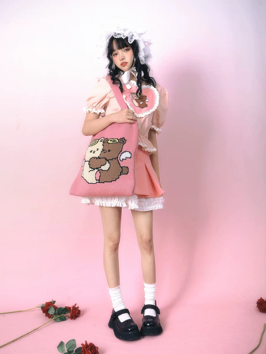 Angel Bear Jacquard Knit Tote Bag NA8274