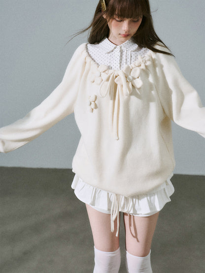 Flower Applique Drawstring Detail Sweatshirt NA8832
