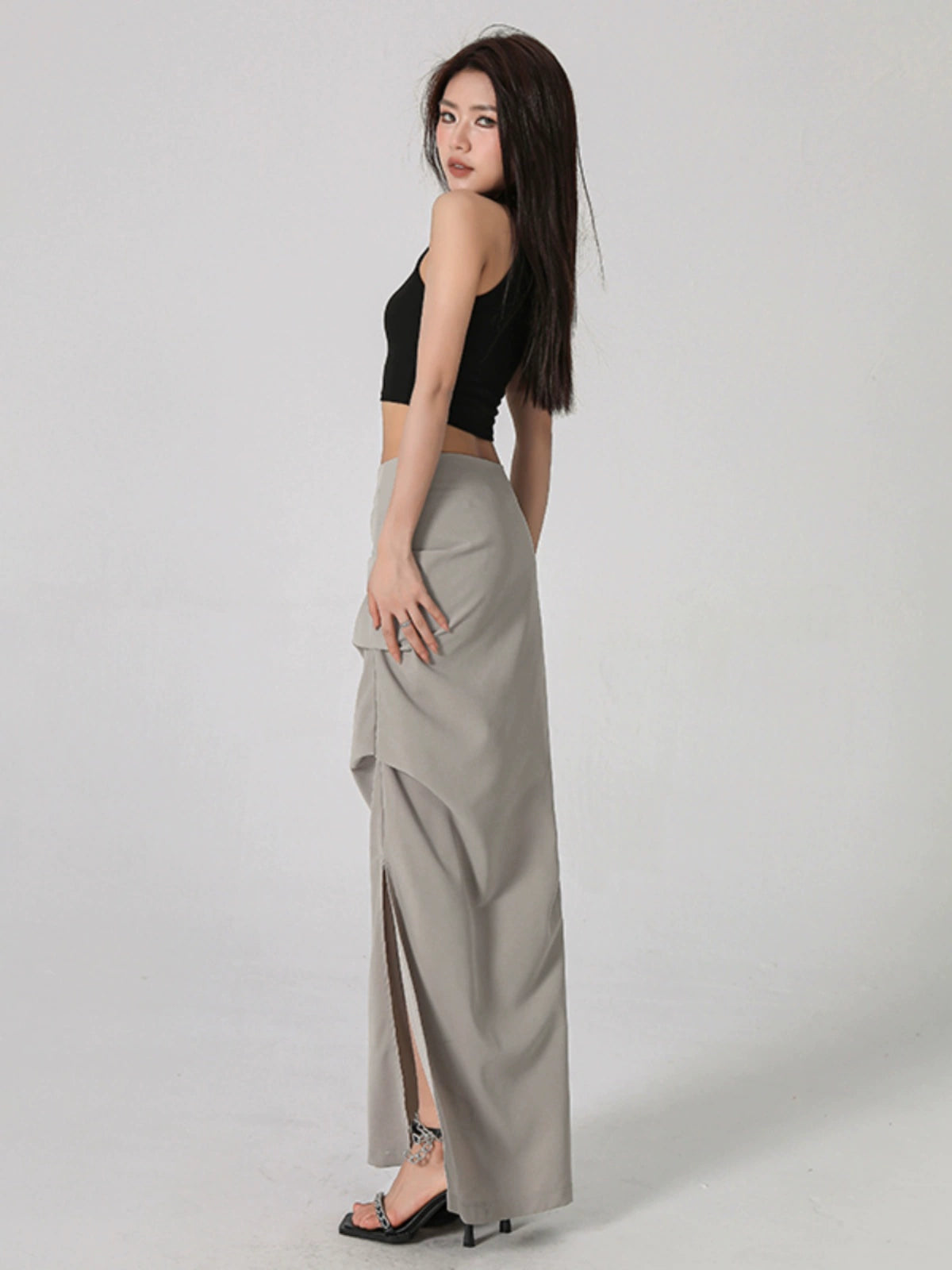 Low Waist Pleated Cross Long Skirt NA4564